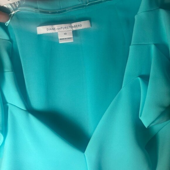 DIANE VON FURSTENBERG Bobbie Blue Chiffon Ruffled pockets knee length 10 DVF - Picture 5 of 5